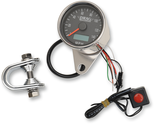 Drag Specialties Programmable Mini Electronic Speedometer With Odometer/Tripmeter - 2.4" - Polished 2210-0174