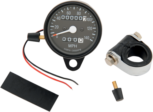 Drag Specialties 2.4" Mph Mini Led Mechanical Speedometer/Indicators/Trip - Black Housing - Black Face - 2:1 2210-0251