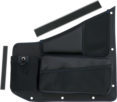 Show Chrome Kaliber Side Organizer - Driver And Passenger - Black W/ Blue Stitching H44-7BLU