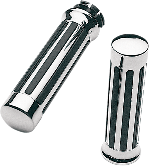 Pro-One Perf.Mfg. Custom Chrome Rail Style Rubber Grips - Ribs - Roy Star - Chrome 802450