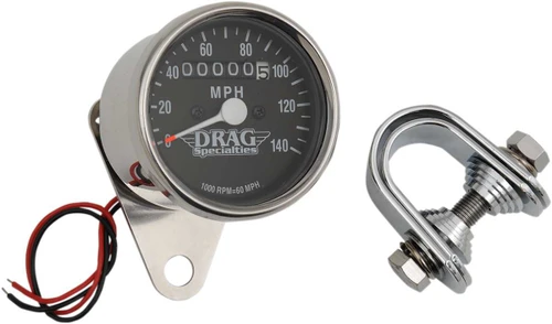 Drag Specialties 2.4" Mph Mini Led Mechanical Speedometer/Indicators - Chrome Housing - White Face - 2:1 DS-244135