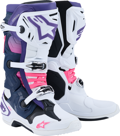 Alpinestars Tech 10 Boots - White/Violet/Navy/Pink Fluorescent - US 12 / EU 47 2010020-2780-12