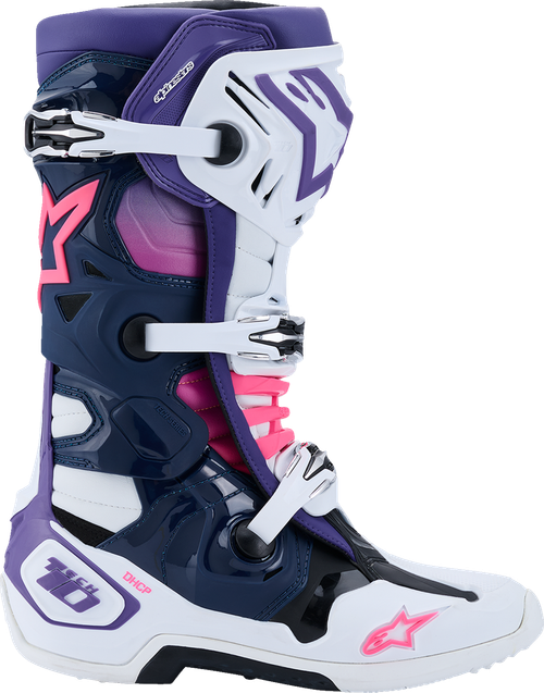 Alpinestars Tech 10 Boots - White/Violet/Navy/Pink Fluorescent - US 13 / EU 48 2010020-2780-13