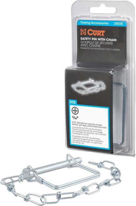 CURT 5/16" Safety Pin W/ 12" Chain 3" Pin Length 25035