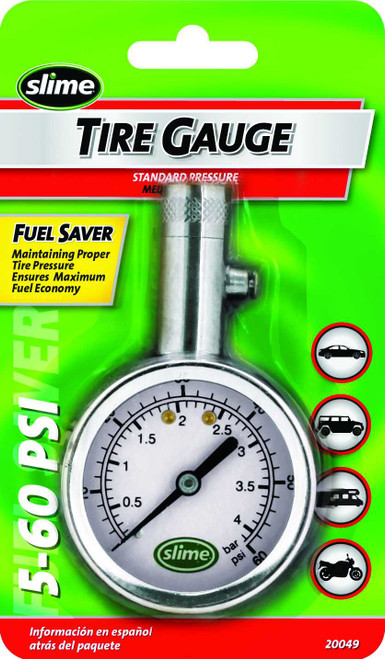 SLIME 5-60 Psi Dial Gauge W/Bleed Valve Chrome 20049