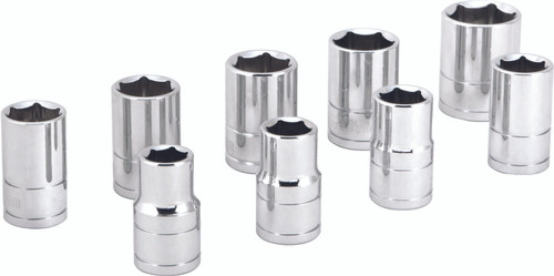 PERFORMANCE TOOL 9 Pc 1/2" Met Socket Set Shallow W32202