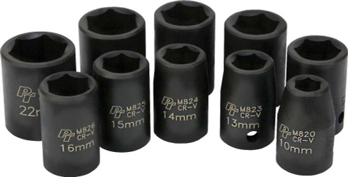 PERFORMANCE TOOL 10 Pc 1/2" Met Imp Skt Set Shallow M593DB