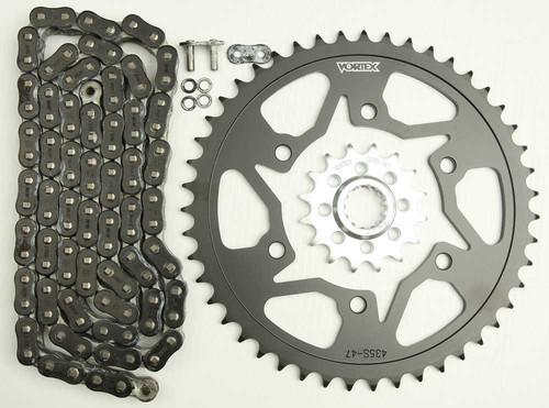 VORTEX Sprocket/Chain Kit Stl/Stl 16/47T Sil Rx3 520-118L Blk CK6362