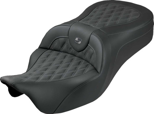 SADDLEMEN Roadsofa King Seat - No Backrest - Lattice Stitch - Gray Stitch - FLH/FLT '08-'25 808-07B-182S02