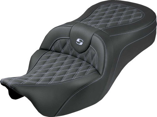 SADDLEMEN Roadsofa King Seat - No Backrest - Lattice Stitch - Silver Stitch - FLH/FLT '08-'25 808-07B-182S05