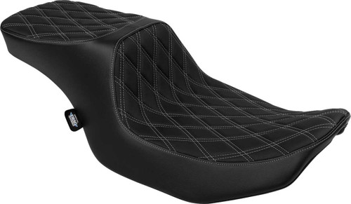DRAG SPECIALTIES SEATS Predator 2-Up Seat - Vinyl - Double Diamond Silver Stitch - w/o Backrest - FLTR/FLHX '23-'24