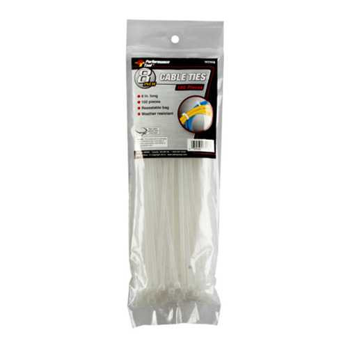 PERFORMANCE TOOL 100 Pc 8" Cable Tie Set White W2908