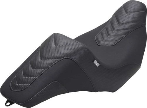 MUSTANG Signature Series Squareback Seat - Gripper Vinyl - Chevron - Gunmetal Stitch - FLH/FLT '23-'25 76324GM