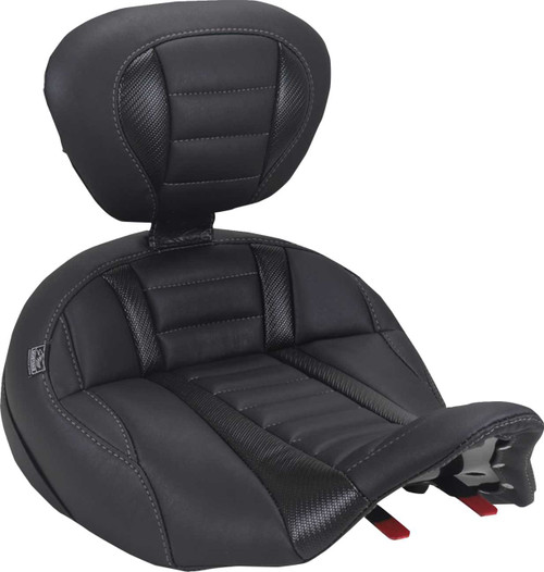 MUSTANG Deluxe Touring Solo Seat - with Driver's Backrest - Gun Metal Gray Stitch - FLH/FLT '23-'26 89406GM
