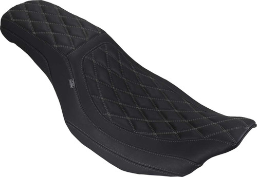 MUSTANG Low Squareback Seat - Double Diamond - Gun Metal Gray Stitch - FLH/FLT '23-'26 88514GM