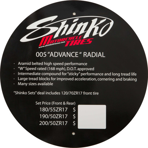 Shinko Tire Display Sign 005 Advance 005 ADVANCE INSERT