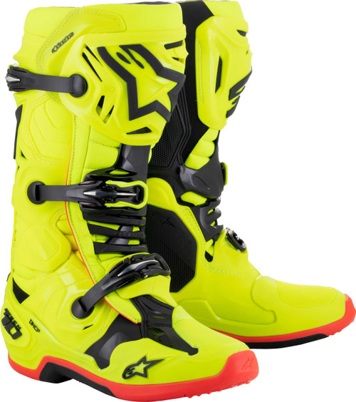 Alpinestars Tech 10 Boots Ylw Fluo/Blk/Red Fluo Sz 8 2010020-533-8