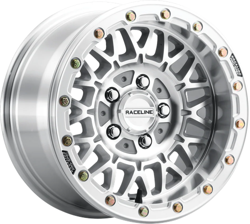 RACELINE WHEELS Wheel - Omega Beadlock - Front/Rear - Machined with Gloss Silver Ring - 15x10 - 5/4.5 - +10 mm A15MA-51012+10