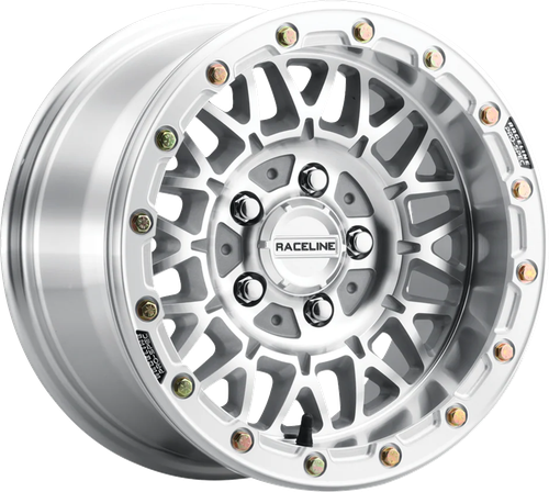 RACELINE WHEELS Wheel - Omega Beadlock - Front/Rear - Machined with Gloss Silver Ring - 15x8 - 5/4.5 - 0 mm A15MA-58012-00