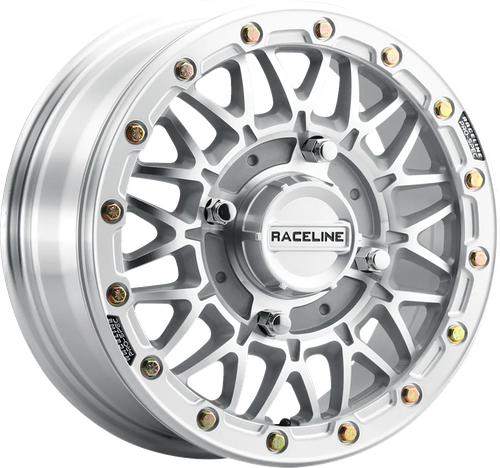 RACELINE WHEELS Wheel - Omega Beadlock - Front/Rear - Machined with Gloss Silver Ring - 15x8 - 4/137 - 0 mm A15MA-58037-00