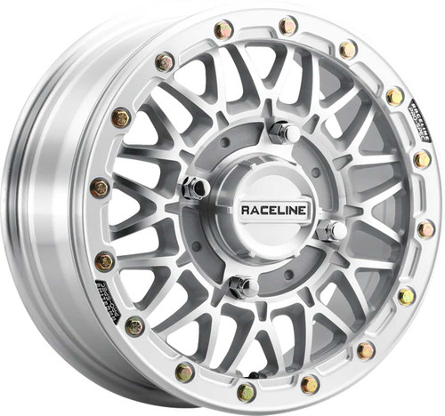 RACELINE WHEELS Wheel - Omega Beadlock - Front/Rear - Machined with Gloss Silver Ring - 15x8 - 4/156 - 0 mm A15MA-58056-00