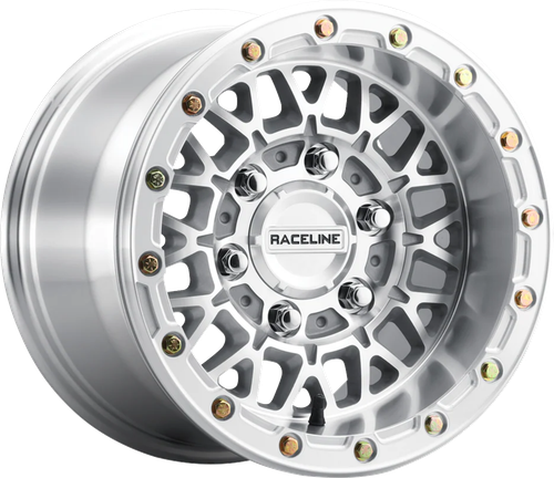 RACELINE WHEELS Wheel - Omega Beadlock - Front/Rear - Machined with Gloss Silver Ring - 15x7 - 6/5.5 - +38 mm A15MA-57060+38