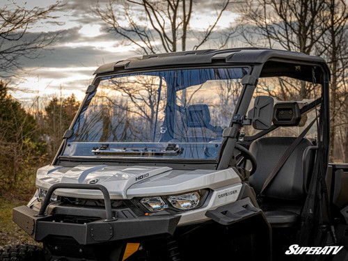 Can-Am Defender HD5 Vented Full Windshield - Flip-Up Vent Panel - Scratch Resistant Polycarbonate - Clear