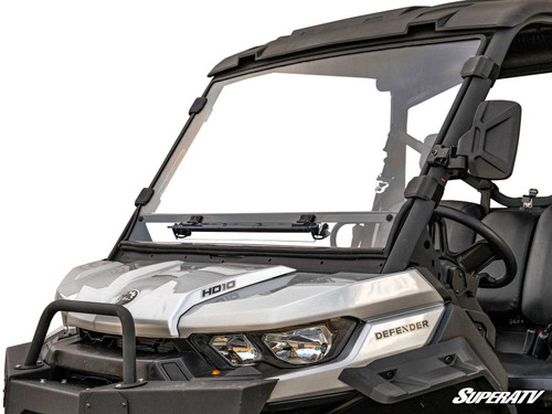 Can-Am Defender HD7 Vented Full Windshield - Flip-Up Vent Panel - Scratch Resistant Polycarbonate - Clear