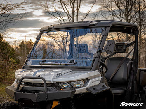 Can-Am Defender HD9 Vented Full Windshield - Flip-Up Vent Panel - Scratch Resistant Polycarbonate - Clear