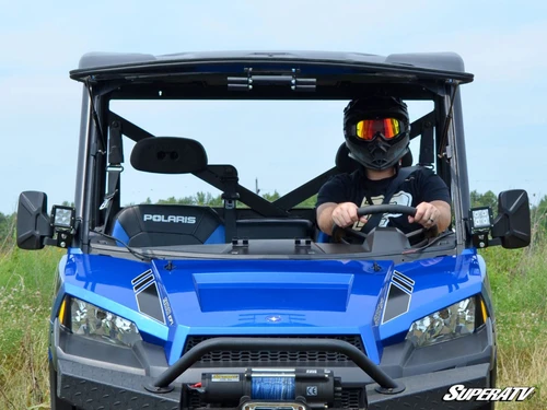 Polaris Ranger XP 1000 Flip Windshield - 1000 Diesel Crew - 2015-2018 - Scratch Resistant Polycarbonate - Clear -