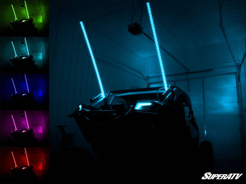 RGB LED Whip Lights - 5 Foot - Formed Cage Vertical Brackets