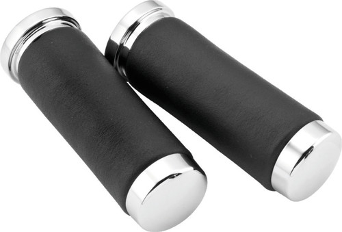 Bikers Choice Chrome / Leather 1 Inch Grips Universal Pr 482549