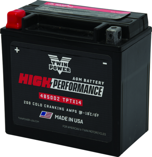 Twin Power YTX14 High Performance Battery Replaces H-D 65948-00 Made in USA 200 CCA 485002
