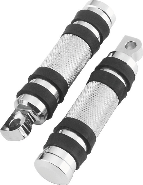 Bikers Choice Big Twin & XL Chrome Knurled Male Mount Footpegs W/Rubber Bands Pr. 490485