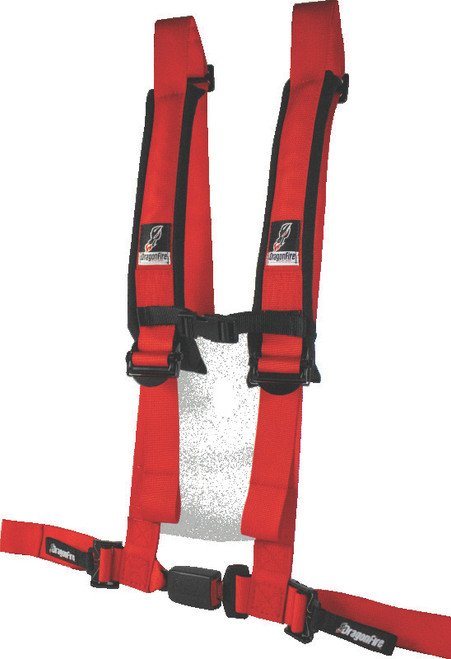 DragonFire Racing Harness H-Style- 4-Point- EZ-Adjust- 2in Buckle- Red 522045