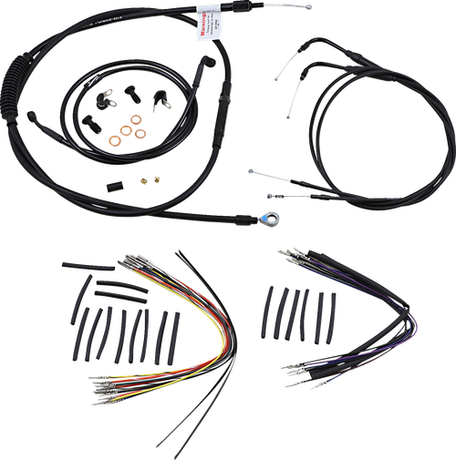 Burly Brand Complete Black Vinyl Handlebar Cable/Line Kit For Ape Hangers - 14" - '00-'06 Fxst B30-1011