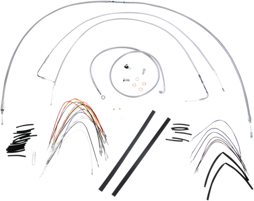 Burly Brand Complete Stainless Braided Handlebar Cable/Brake Line Kit - 14" Ape Hangers - '07-'10 Fxst B30-1052