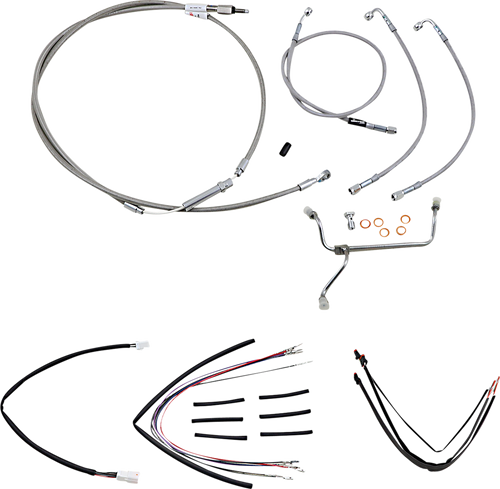 Burly Brand Complete Stainless Braided Handlebar Cable/Brake Line Kit - 16" Ape Hangers - '14-16 Flhr B30-1153