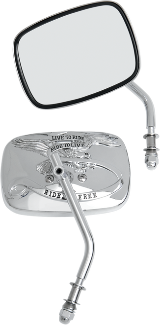 Drag Specialties Mirrors - Live To Ride - Side View - Rectangle - Chrome - Pair 0640-0475