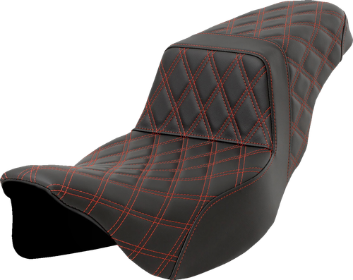 Saddlemen Step-Up Seat - Lattice Stitch - Red Stitch - Extended Reach - Flh/Flt '08-'23 808-07E-17504
