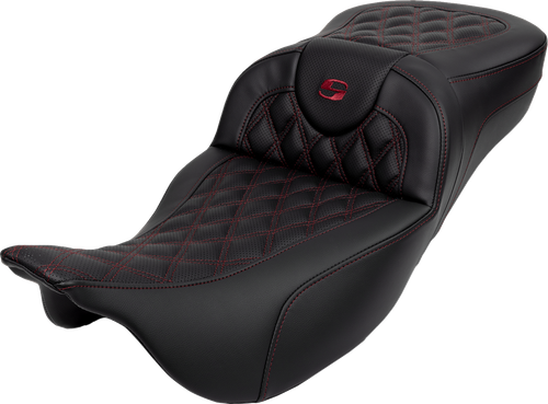 Saddlemen Roadsofa Extended Reach Seat - Lattice Stitch - Wine Berry Stitch - With Backrest - Fl '08-'24 808-07B-184B8