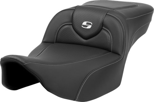 Saddlemen Roadsofa Extended Reach Seat - Carbon Fiber - Silver Stitch/Silver Logo - No Backrest - Fl '23-'24 823-07-186