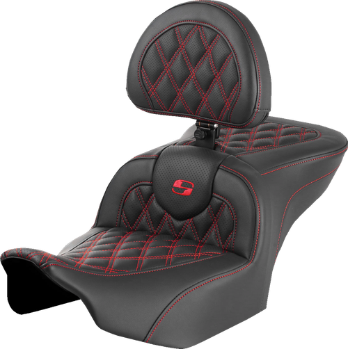 Saddlemen Roadsofa Seat - With Backrest - Lattice Stitch - Red Stitch - Fltr/Flhx '23-'24 823-07-182B4