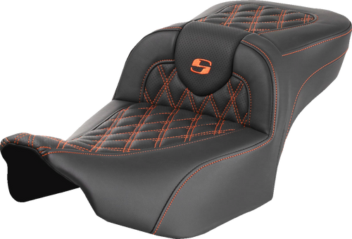 Saddlemen Roadsofa Extended Reach Seat - Without Backrest - Lattice - Orange Stitch - Fltr/Flhx '23-'24 823-07-18403
