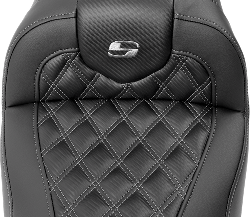 Saddlemen Roadsofa Seat - With Backrest - Carbon Fiber - Lattice Stitch - Gray Stitch - Fltr/Flhx '23-'24 823-07-206B2
