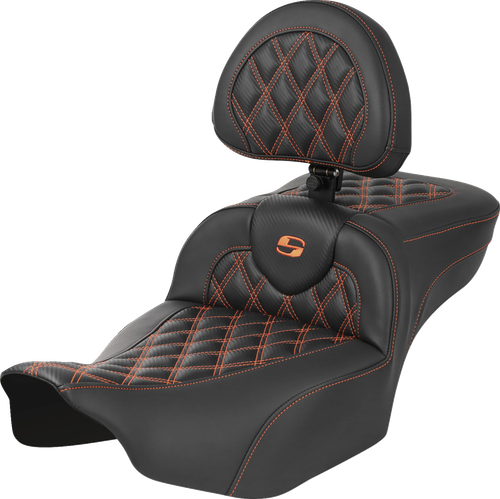 Saddlemen Roadsofa Extended Reach Seat - With Backrest - Lattice Stitch - Orange Stitch - Fltr/Flhx '23-'24 823-07-207B3