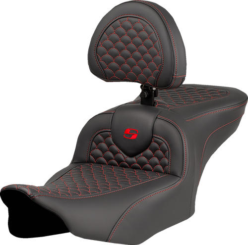 Saddlemen Roadsofa Seat - Dragon Scale Stitch - Red Stitch - W/ Backrest - Fltr/Flhx '23-'24 823-07-208B4