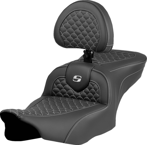 Saddlemen Roadsofa Seat - Dragon Scale Stitch - Silver Stitch - W/ Backrest - Fltr/Flhx '23-'24 823-07-208B5