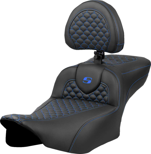 Saddlemen Roadsofa Extended Reach Seat - Dragon Scale Stitch - Blue Stitch - W/ Backrest - Fltr/Flhx '23-'24 823-07-209B1