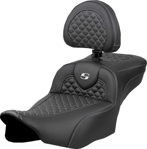 Saddlemen Roadsofa Extended Reach Seat - Dragon Scale Stitch - Silver Stitch - W/ Backrest - Flt/Flh '23-'24 823-07-209B5